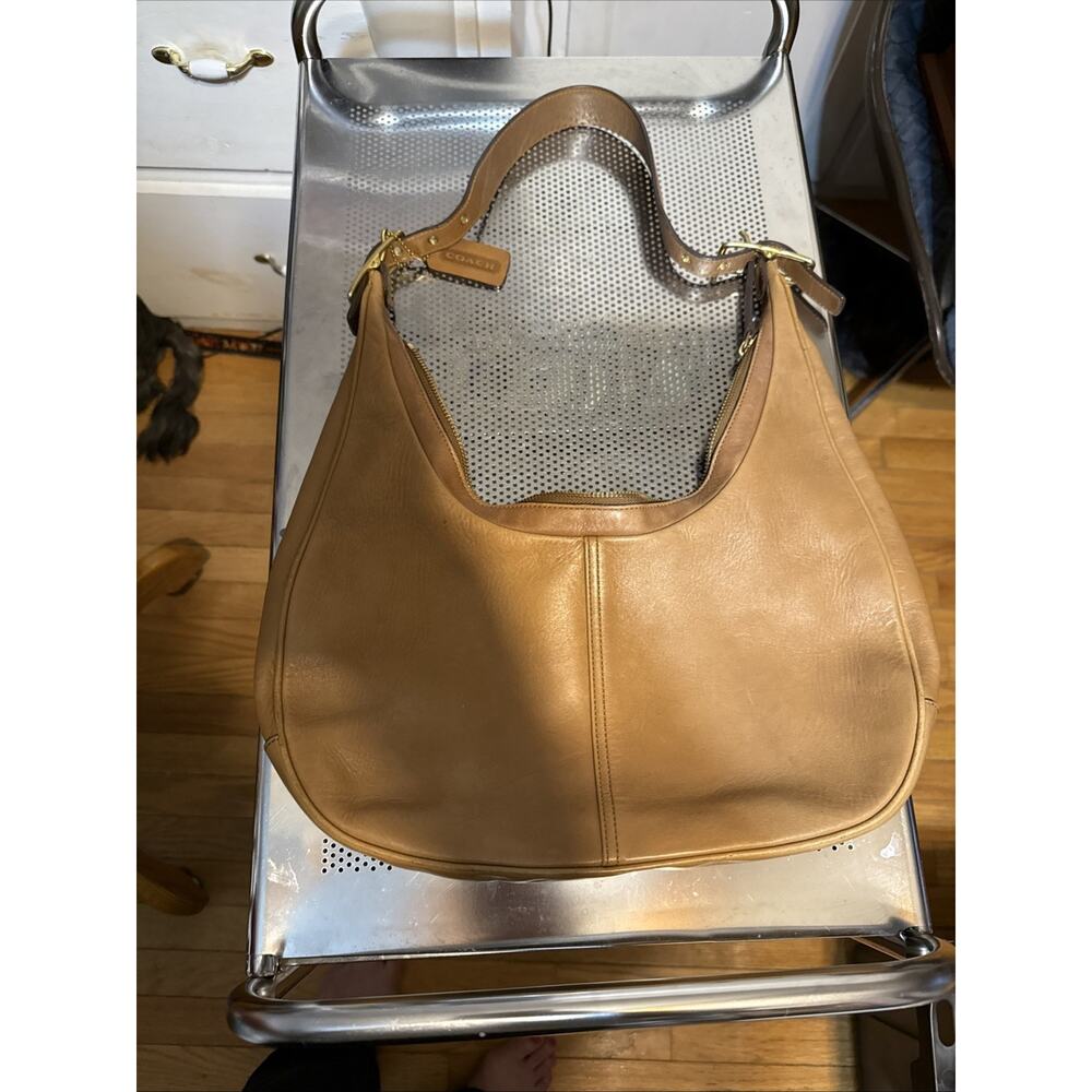 Vintage COACH #9591 "Ergo Pocket Zip" Toffee Leather Crossbody Bag - Made in USA